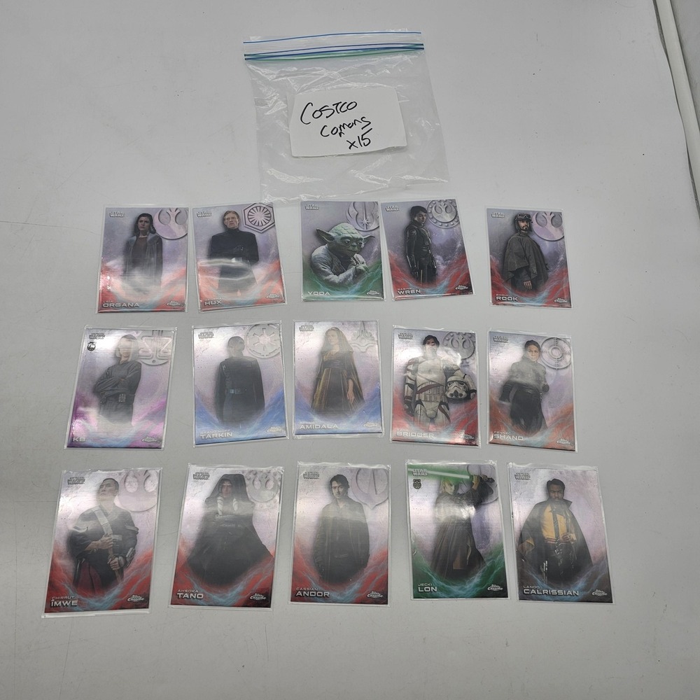 Topps 2025 Star Wars Chrome Card Lot Inserts Costco Commons 15x Leia Yoda Han